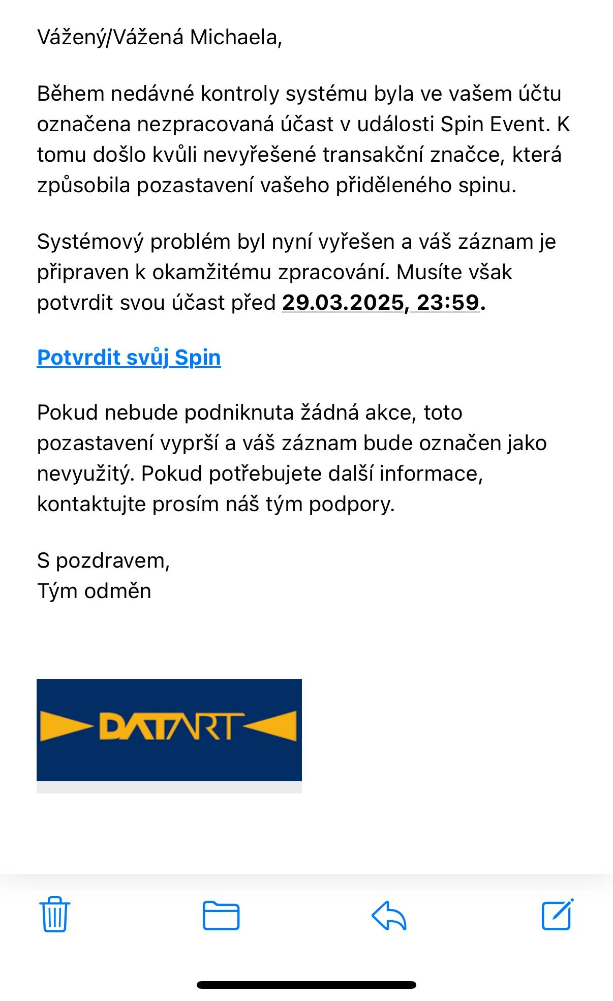 Upozornění na podvodný e-mail s logem banky