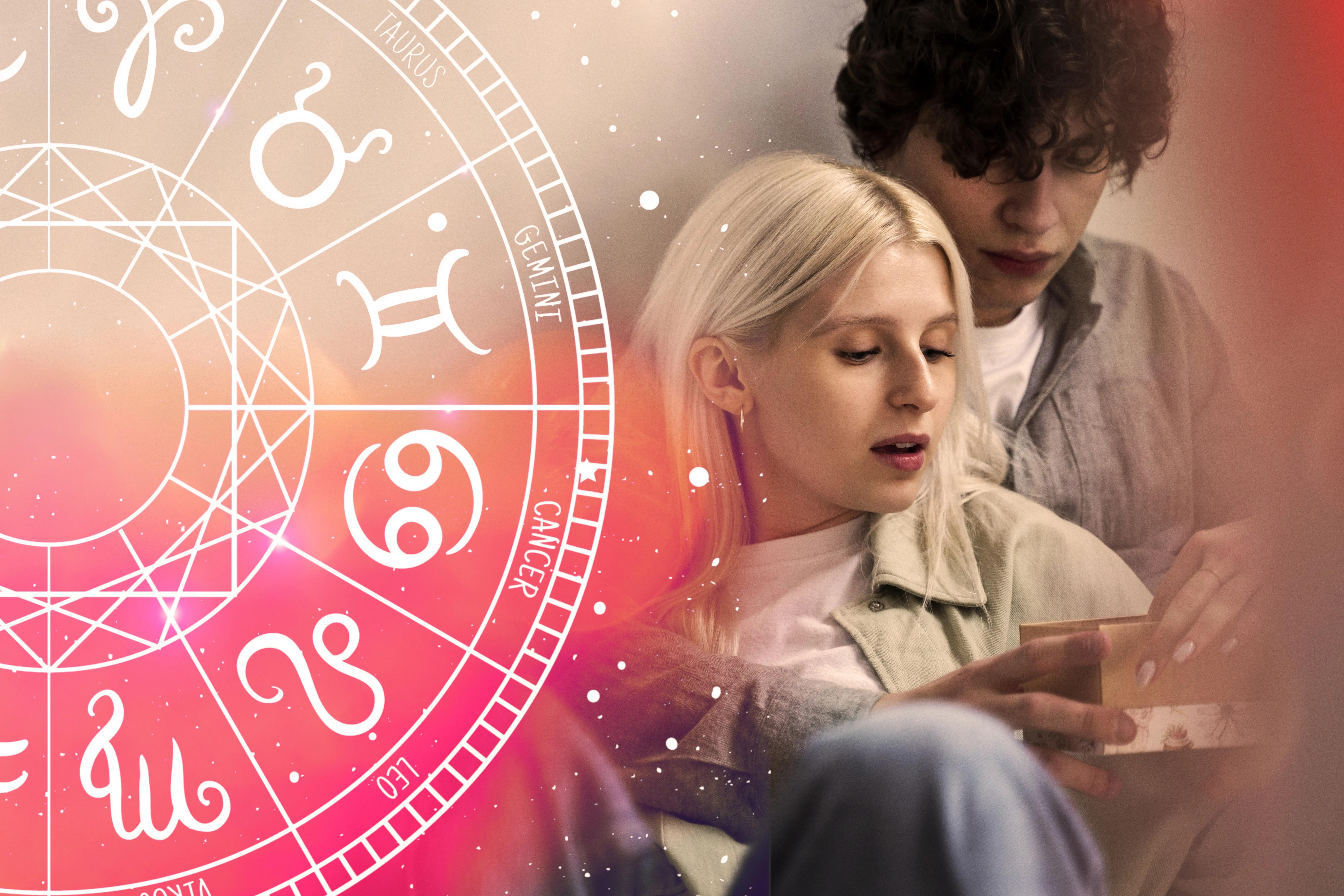 Horoskop s astrologickými symboly a znameními zvěrokruhu
