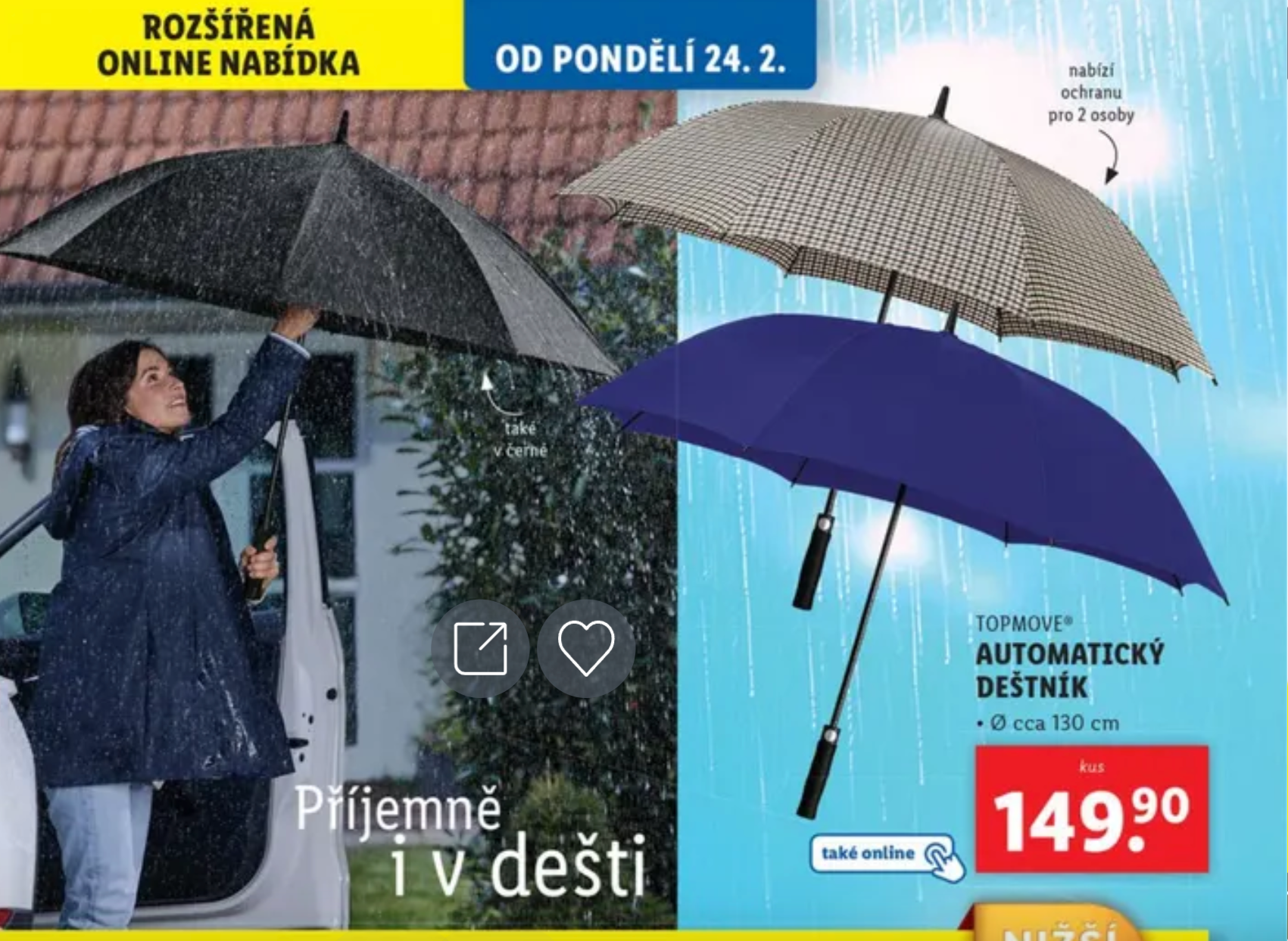 Černý skládací deštník z akční nabídky v Lidlu